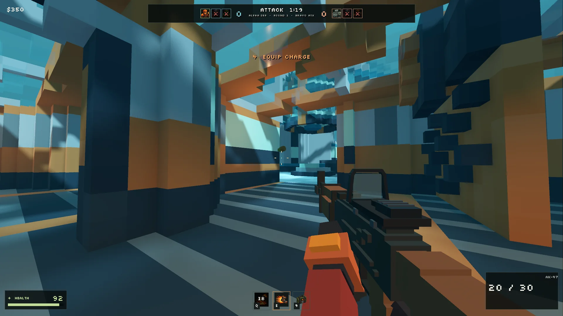 First-person view inside Breakfront's blue and orange Abyss arena